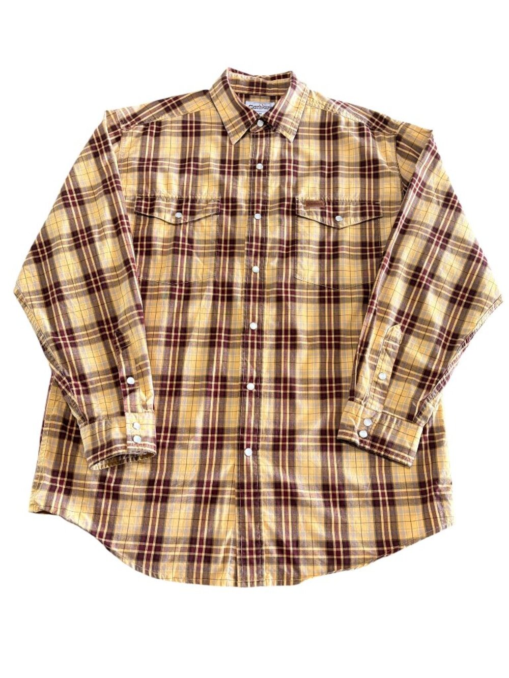 Carhartt Plaid Long Sleeved Pearl Snap Up Shirt Lightweight Mens Medium
